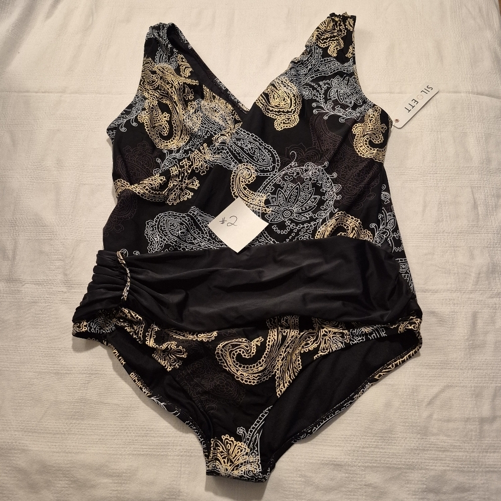 Marcus Lemonis Siloett women's size 26W black 1 piece swim suit NWT #2